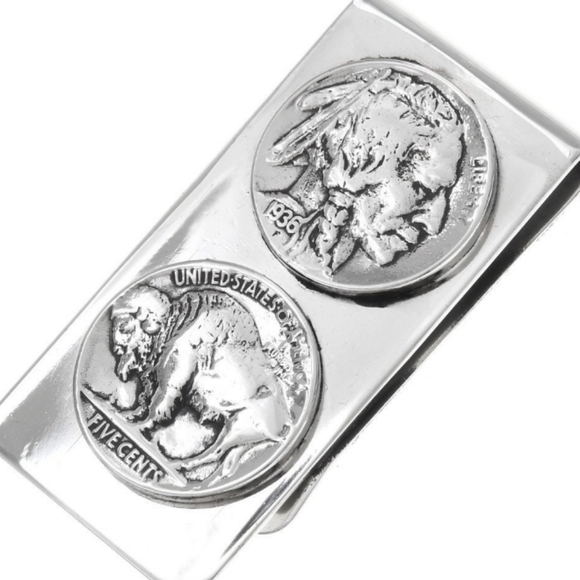 Handmade VINTAGE Buffalo Nickel & Indian Penny Men's Money Clips - Picture 1 of 5